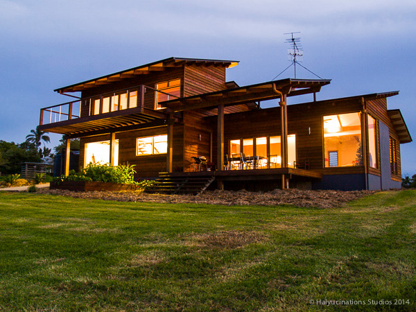 Real Estate: Farm Homestead lights at Dusk — back